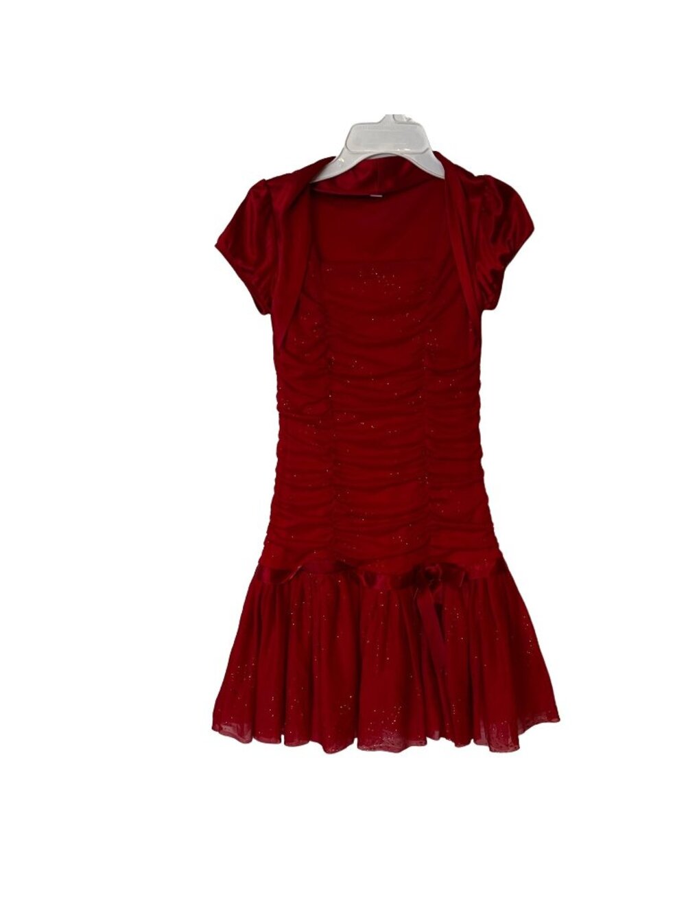 Girls Red Dress Ruffles Size 14 Flared Drop Waist Sparkled Youth Philly